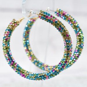 2.25" Light Multicolor Pave Rhinestone Earrings